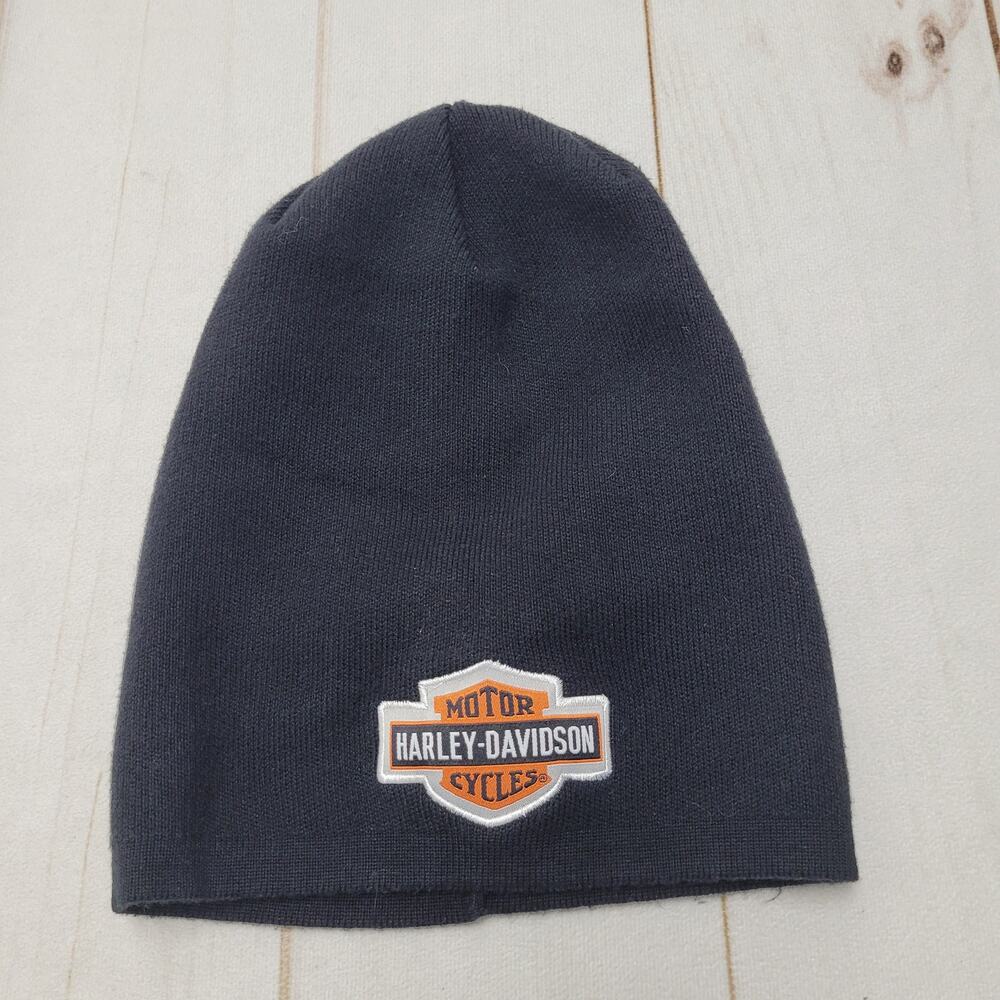 Harley Davidson kids beanie hat pull on black ribbed 4-14 cotton